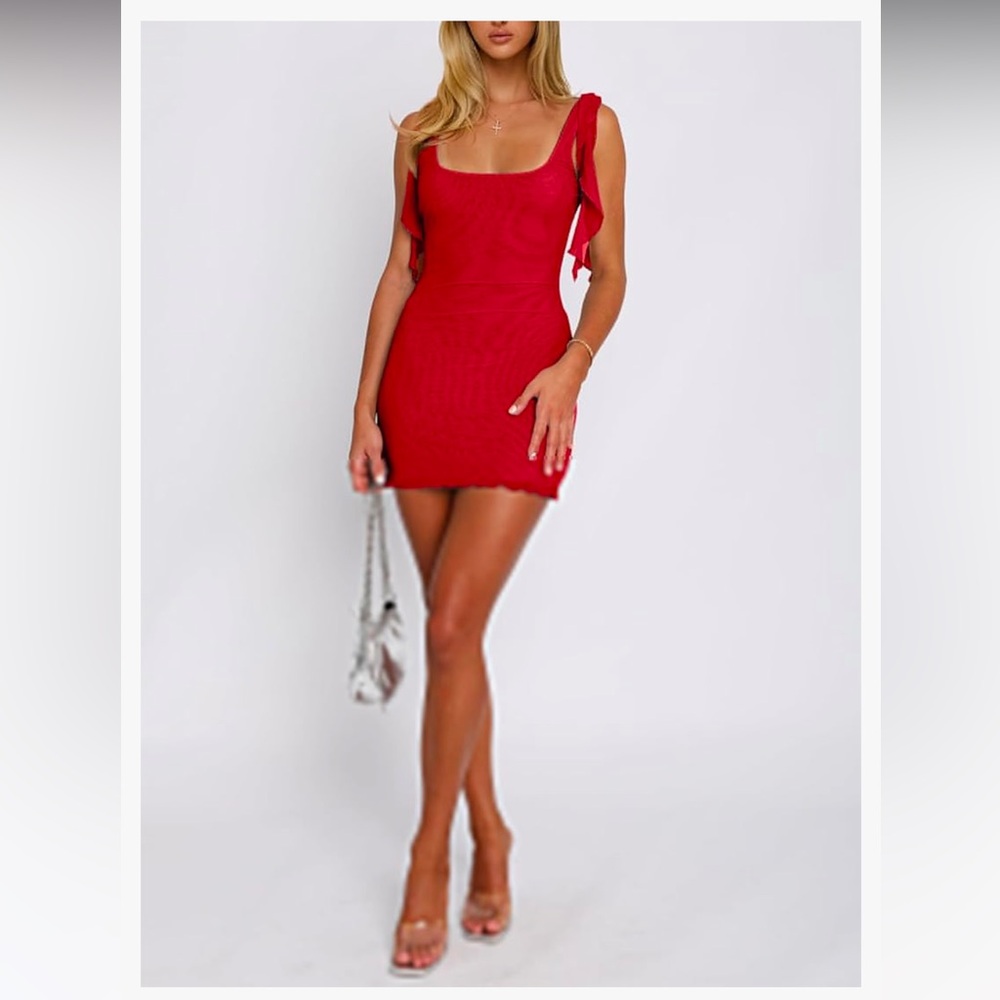 HYPERFIRE Women's Square Neck Sleeveless Mini Dress Bodycon Low Back Sundress